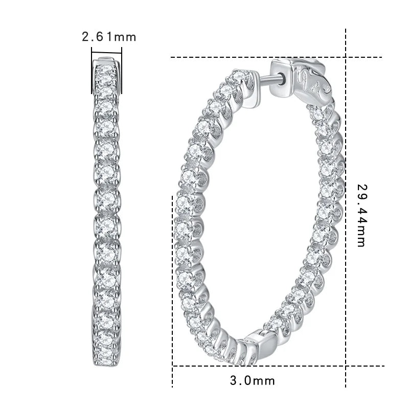 Moissanite Hoop Örhängen 2 mm D VVS1 för kvinnor i S925 Silver 18K vitguldpläterade