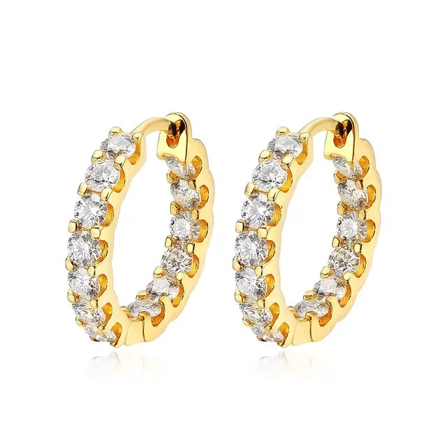 Moissanite Hoop Örhängen 2 mm D VVS1 för kvinnor i S925 Silver 18K vitguldpläterade