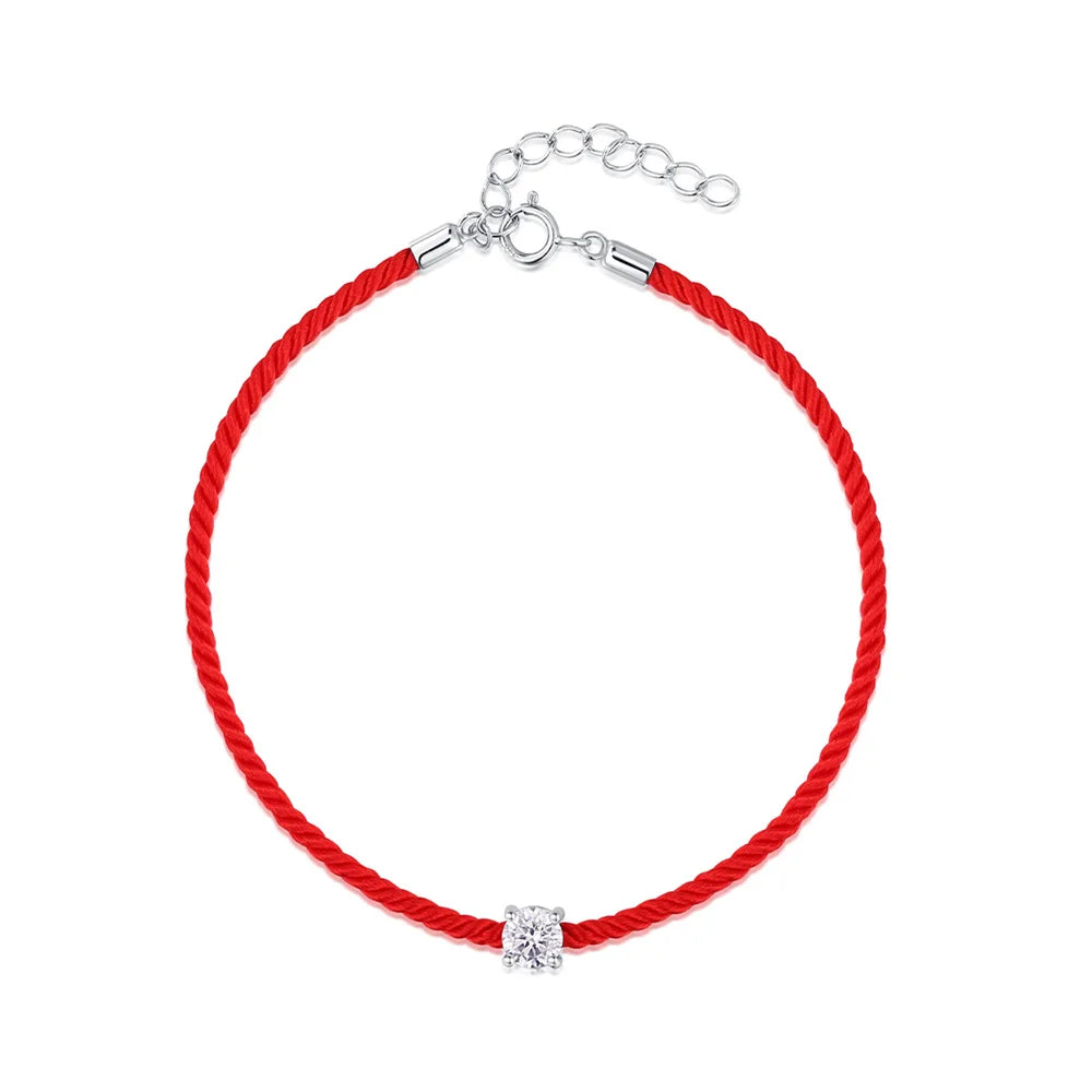 925 Silver Moissanite Diamond Red Rope Armband för kvinnor