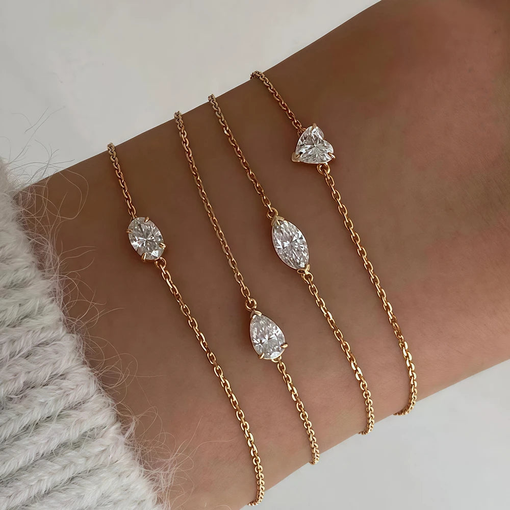 Solitaire Moissanite armband för kvinnor Päronskuren Marquise Heart