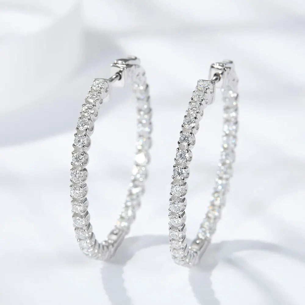 Moissanite Hoop Örhängen 2 mm D VVS1 för kvinnor i S925 Silver 18K vitguldpläterade
