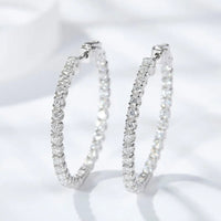 Moissanite Hoop Örhängen 2 mm D VVS1 för kvinnor i S925 Silver 18K vitguldpläterade