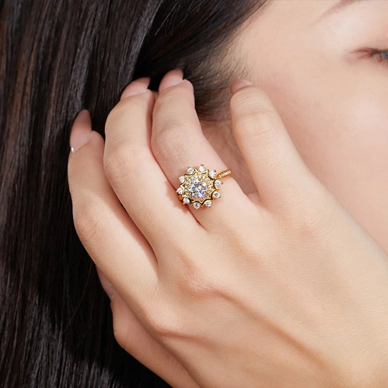 Lyxig Moissanite solrosring för kvinnor
