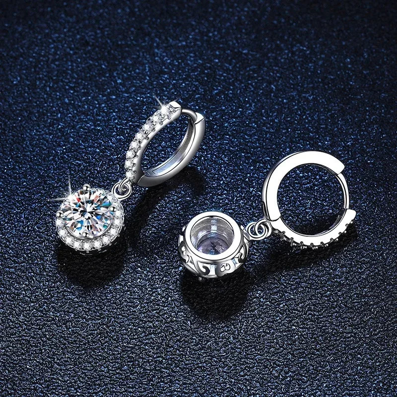 1 karat runda Moissanite örhängen för kvinnor i 925 silver
