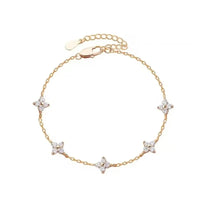 Zirkon fyrbladigt blomsterarmband för kvinnor guld rostfritt stål