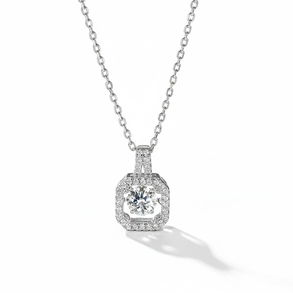 18K guldpläterat S925 silverhalsband med 1.0CT inlagd Moissanite