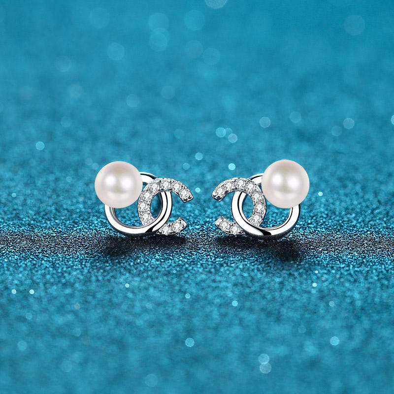 Pärlörhängen & CC-stil Moissanit i 925 silver