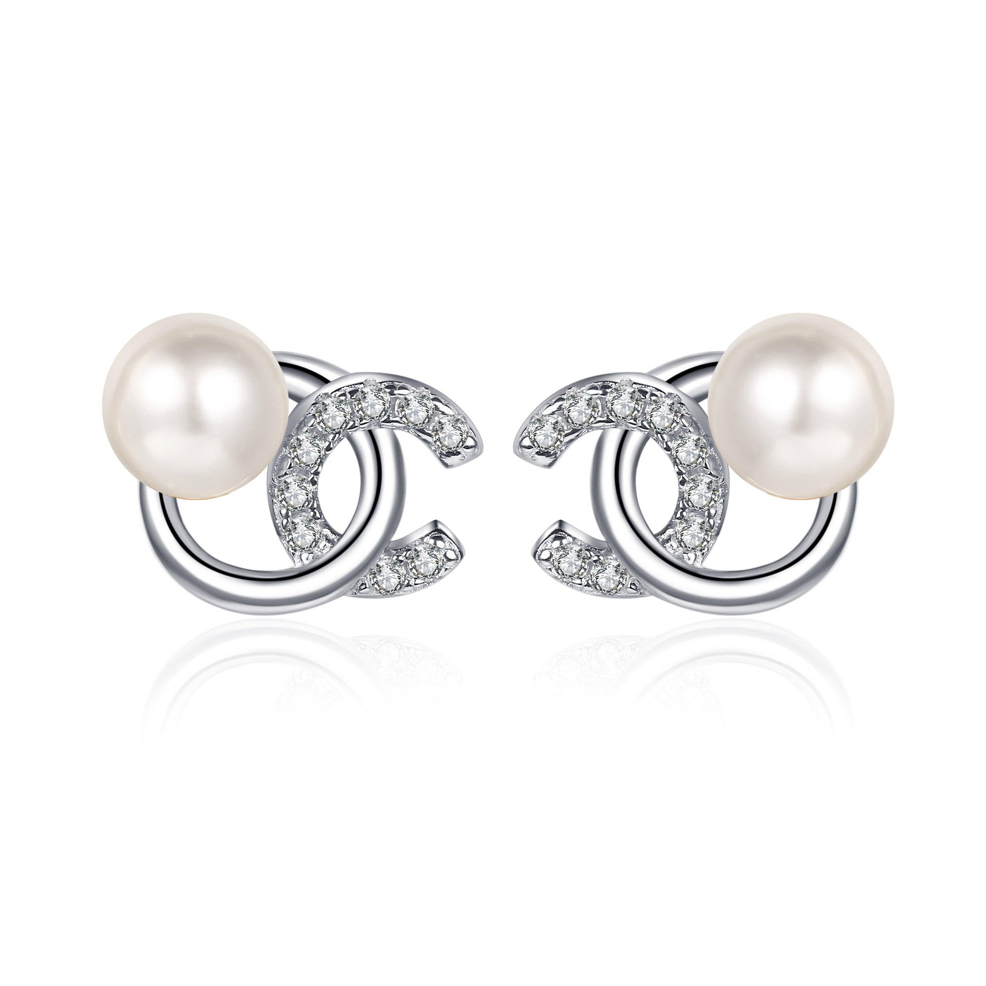Pärlörhängen & CC-stil Moissanit i 925 silver