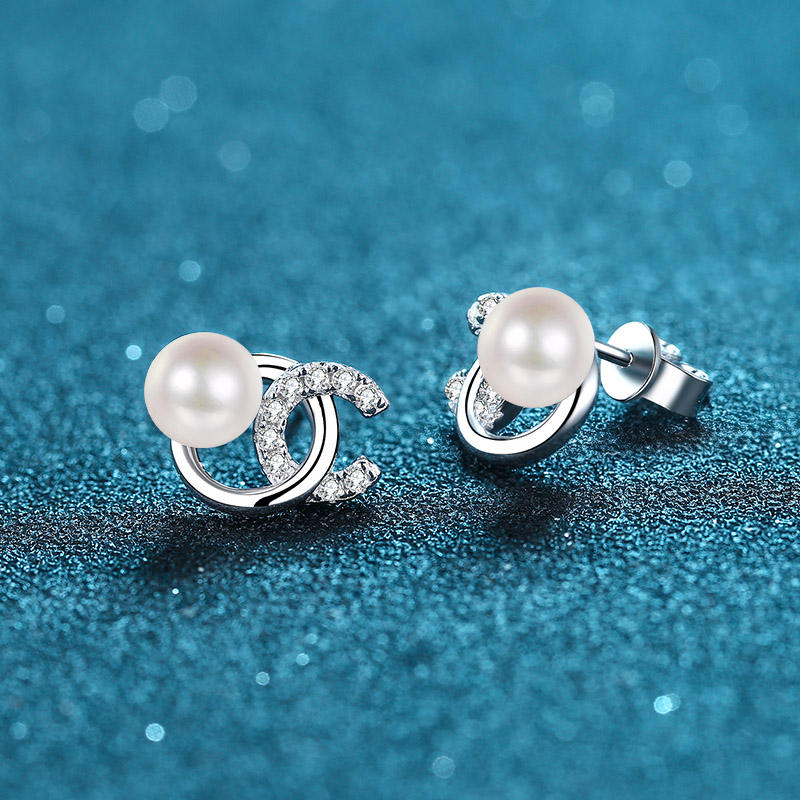 Pärlörhängen & CC-stil Moissanit i 925 silver