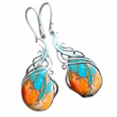Blue and Orange Gemstone Drop Earrings