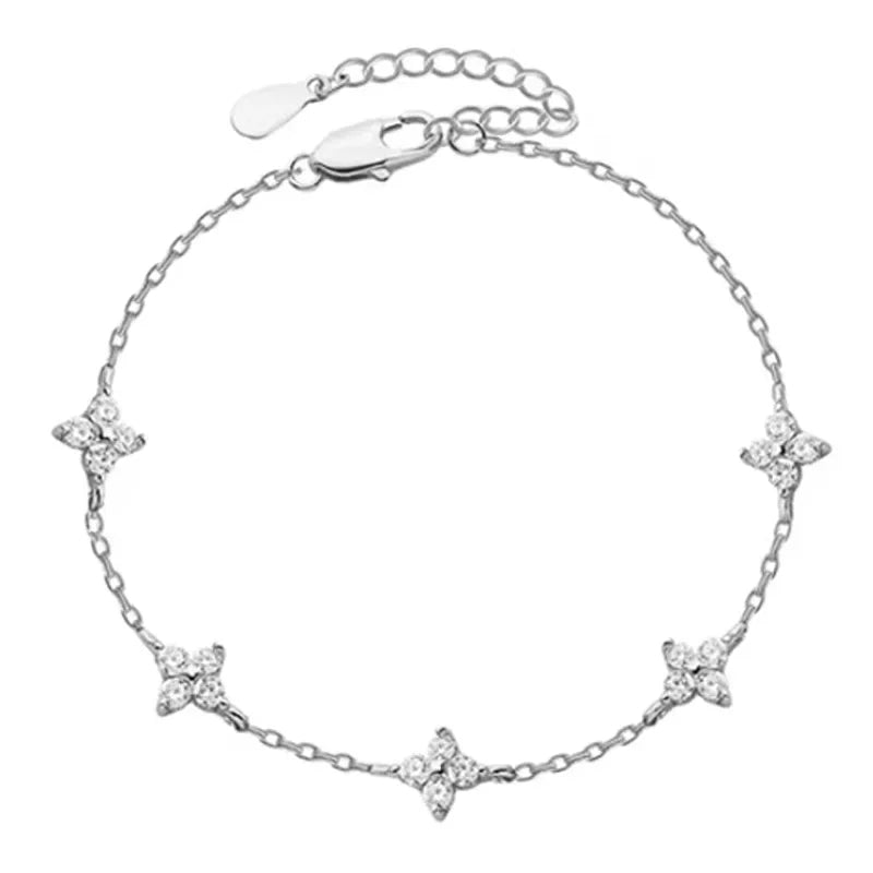 Zirkon fyrbladigt blomsterarmband för kvinnor guld rostfritt stål